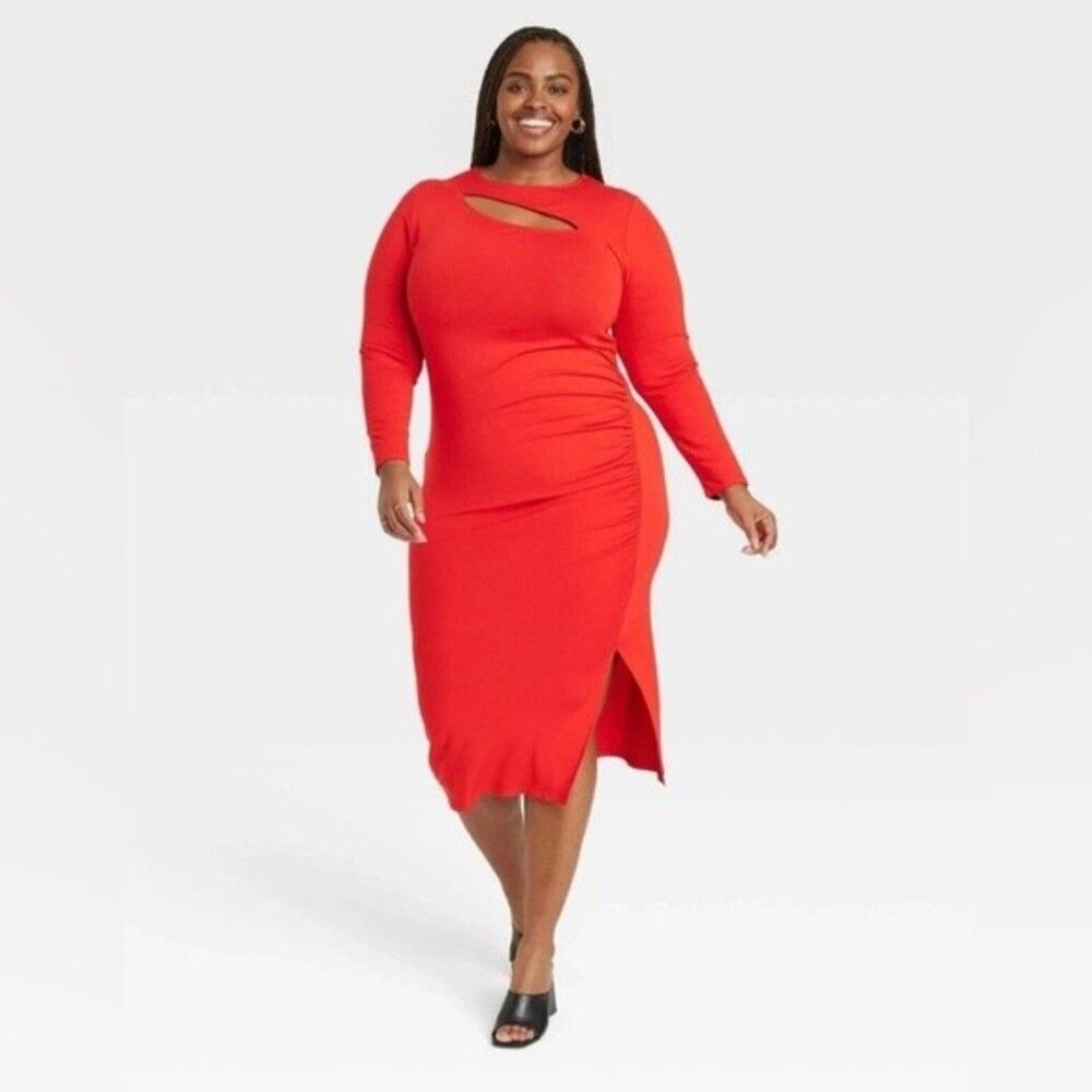 Ava & Viv Front Cutout Red Ruched Dress Size 3X
